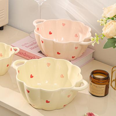 Dishes and Dishes Set Ceramic Underglaze Color Binaural Flower Love Pumpkin Cute Instant Noodle Bowl Household Simple and Modern