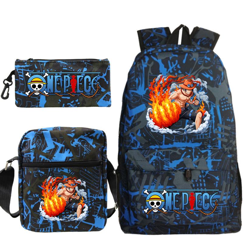 ONE PIECE Luffy Peripheral Student School Bag Three-piece Youth Backpack Shoulder Bag Pencil Case