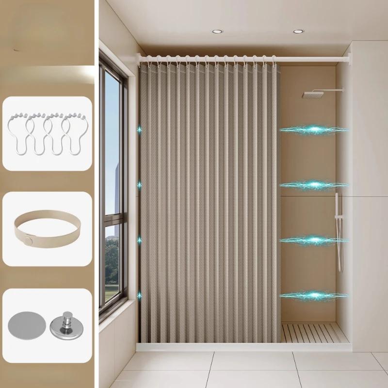 Unsichtbarer Badezimmer Klapp-Duschvorhang Ohne Bohren Plane Toiletten-Trennwand Bad Dusche Trocken- und Nass-Trennung Ohne Stange