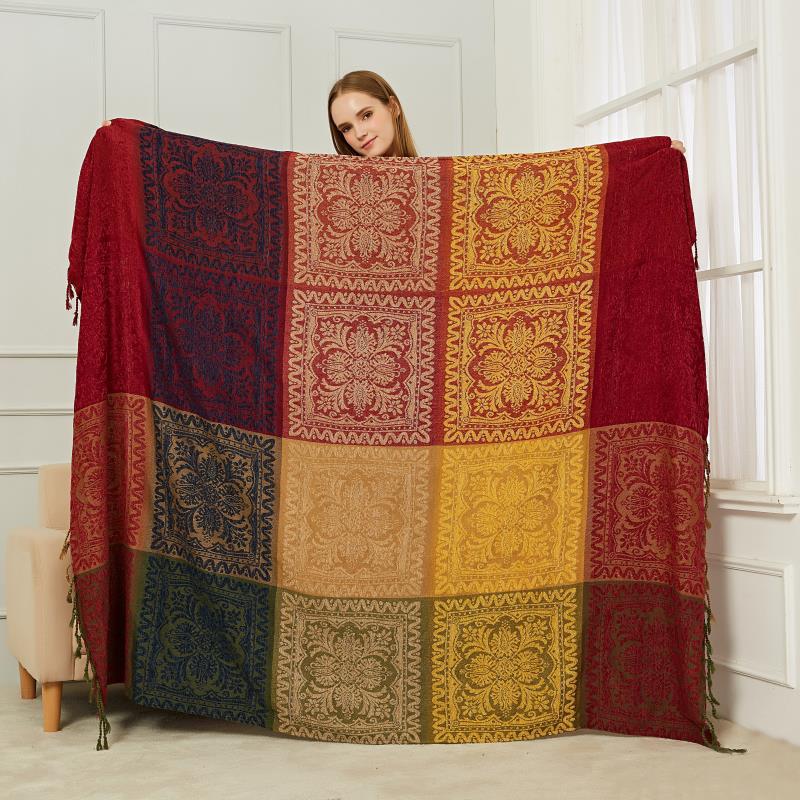 New Mediterranean Nepali Shawl Blanket Sofa Towel Cover Blanket Bed Blanket Bay Window Mat Chenille Jacquard Blanket