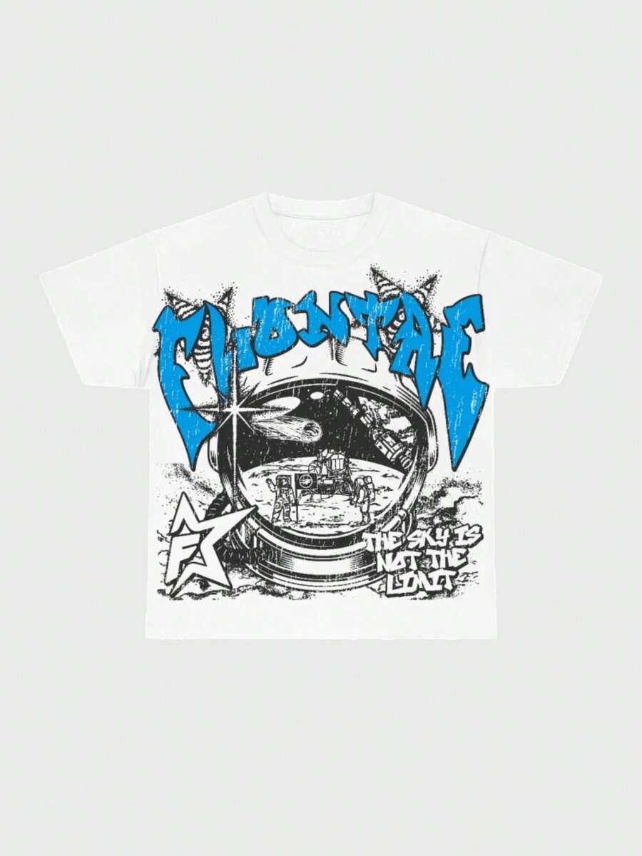 Y2K ELONTAEs Astronaut Helmet Space Print Graphic TeeCasual PrintComfortable And VersatilePure S