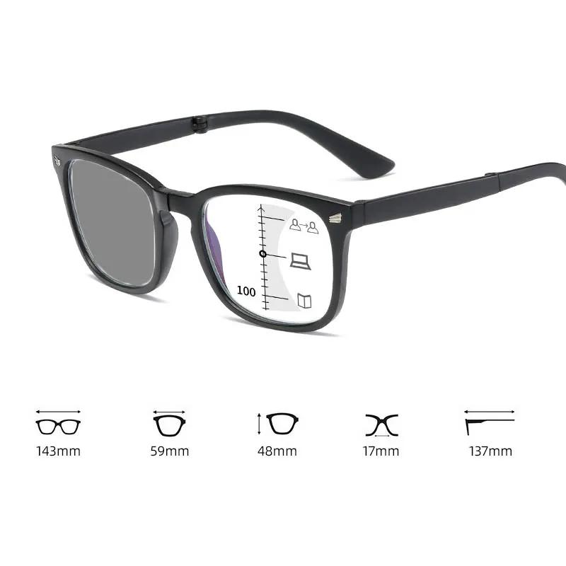Unisex Folding Multifocal Reading Glasses Women Smart Foldable Pochromic Eyeglasses Men Square Portable Far Sight Sunglasses