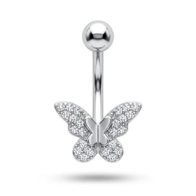 Hypoallergenic Belly Button Ring 316 Stainless Steel Shiny Zircon Fashion Navel Piercing Jewelry for Summer Beach Vacation