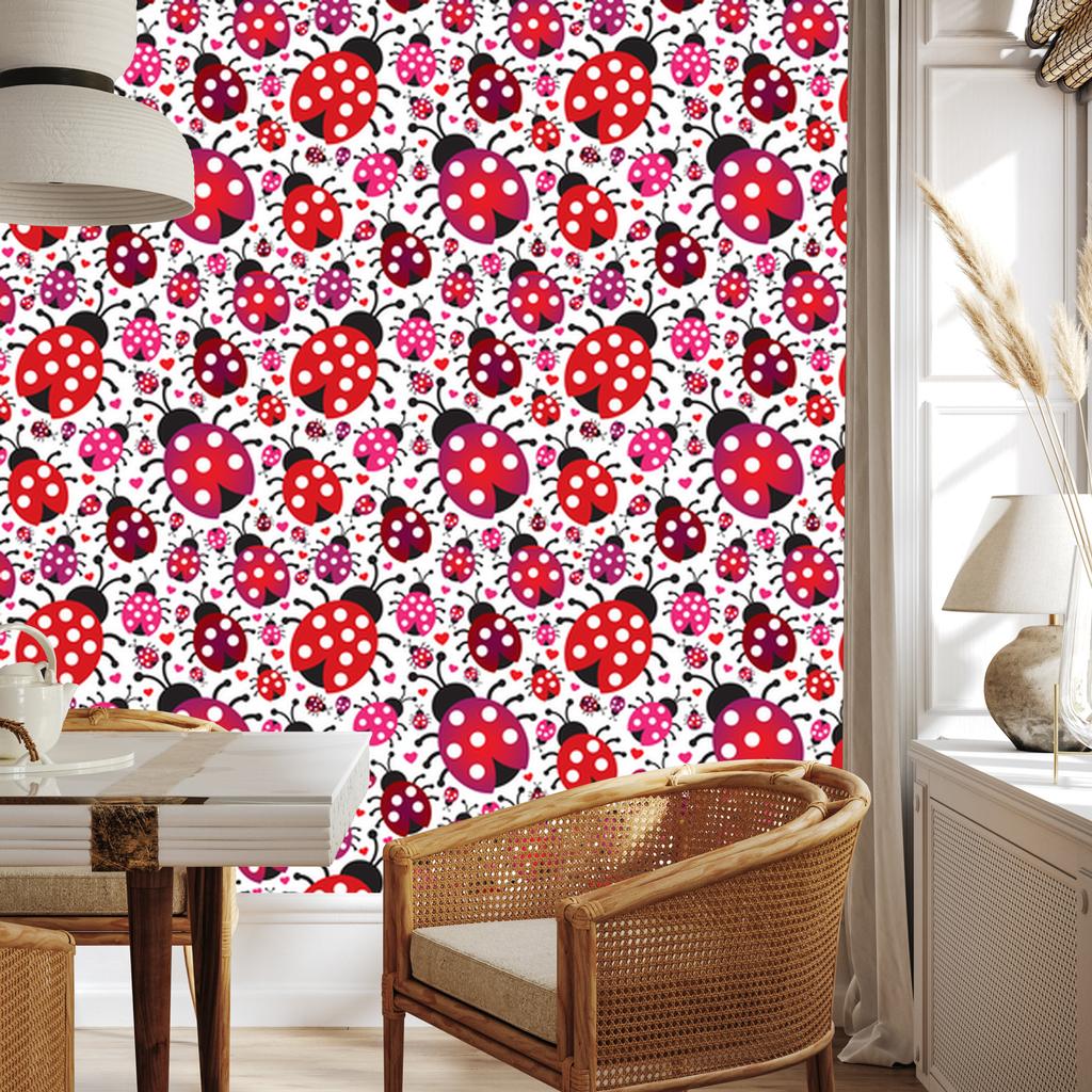 Ladybugs and Hearts Wallpaper for Living Room and Bedroom 50x1000