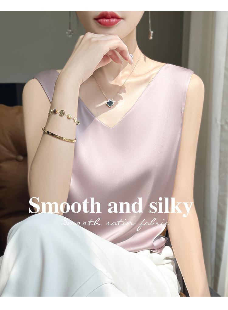 Reversible Satin Camisole for Women - V-Neck Front, Round Neck Back, Solid Color, Perfect Silk Vest to Pair with Suits