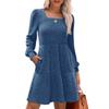 Womens  Square Neck Long Sleeve Dress Casual  Knit Dress With Pockets