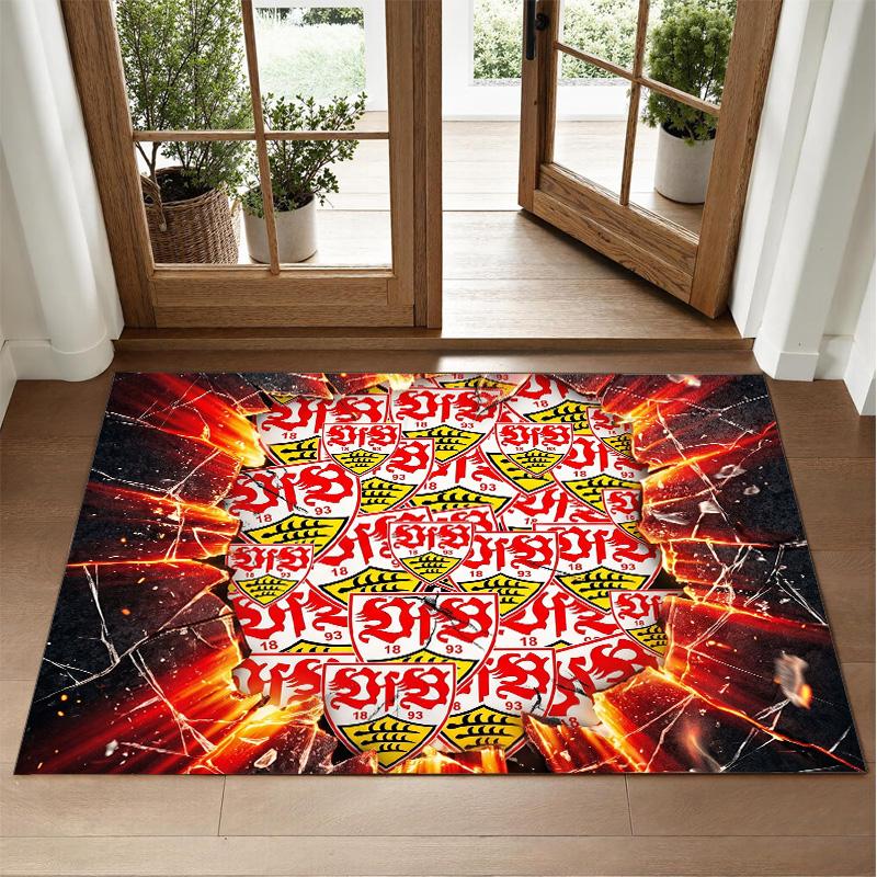 Tappeto in Velluto Cristallo Design Calcio VfB Stuttgart Tappetino Decorativo Morbido per Ingresso Camera da Letto