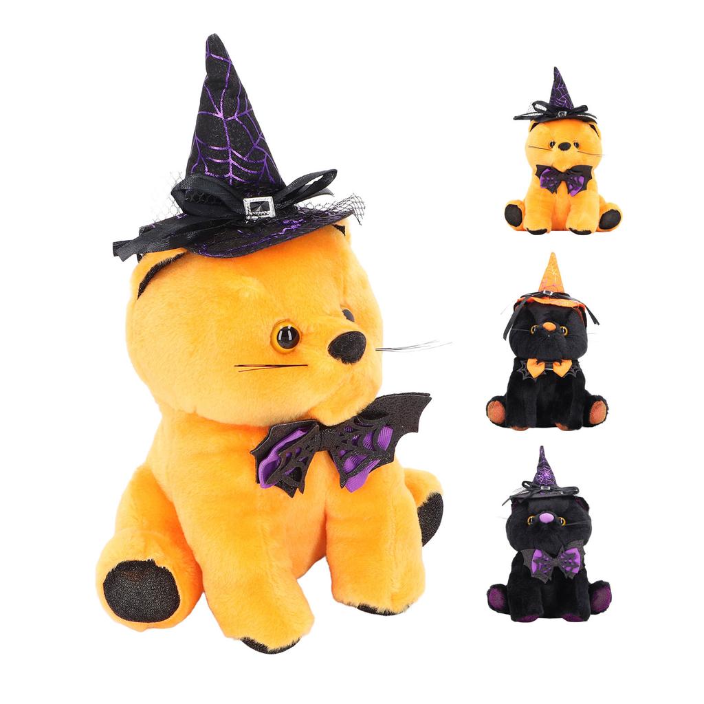 Halloween Cat Doll Cute Collectible Plush Animal Doll Decoration with Hat for Festival Party Home