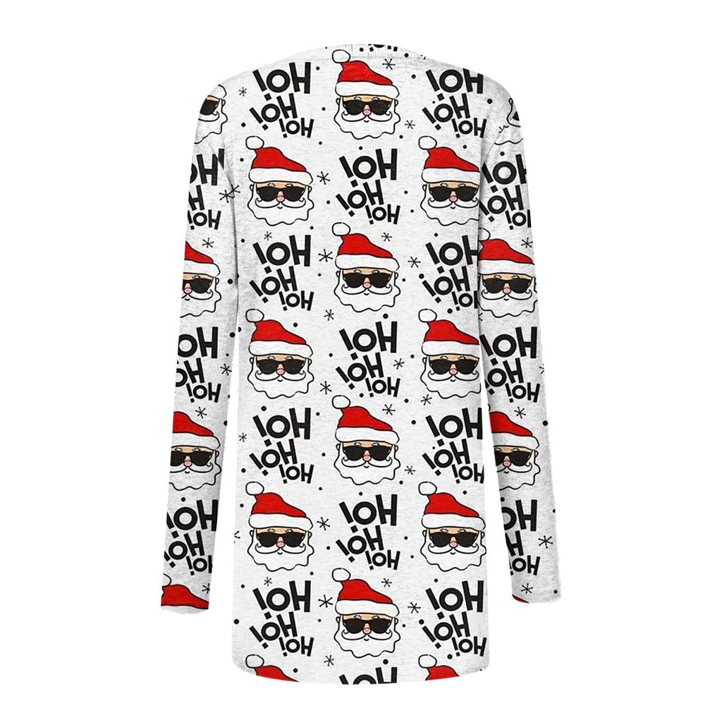 Lässiger, mittellanger Cardigan-Mantel mit Blumen- und Weihnachtsdruck für Damen