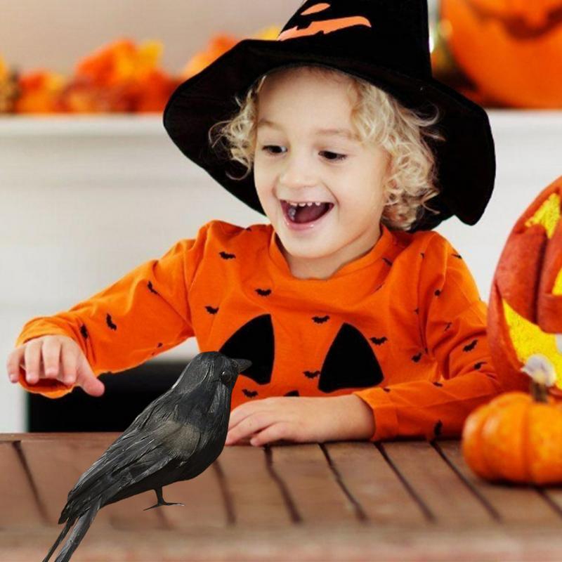 Artificial Crows Halloween Birds Black Feathered Crows 6.3 Inches Pumpkin Light Accessories Raven Decor Ornaments For Party