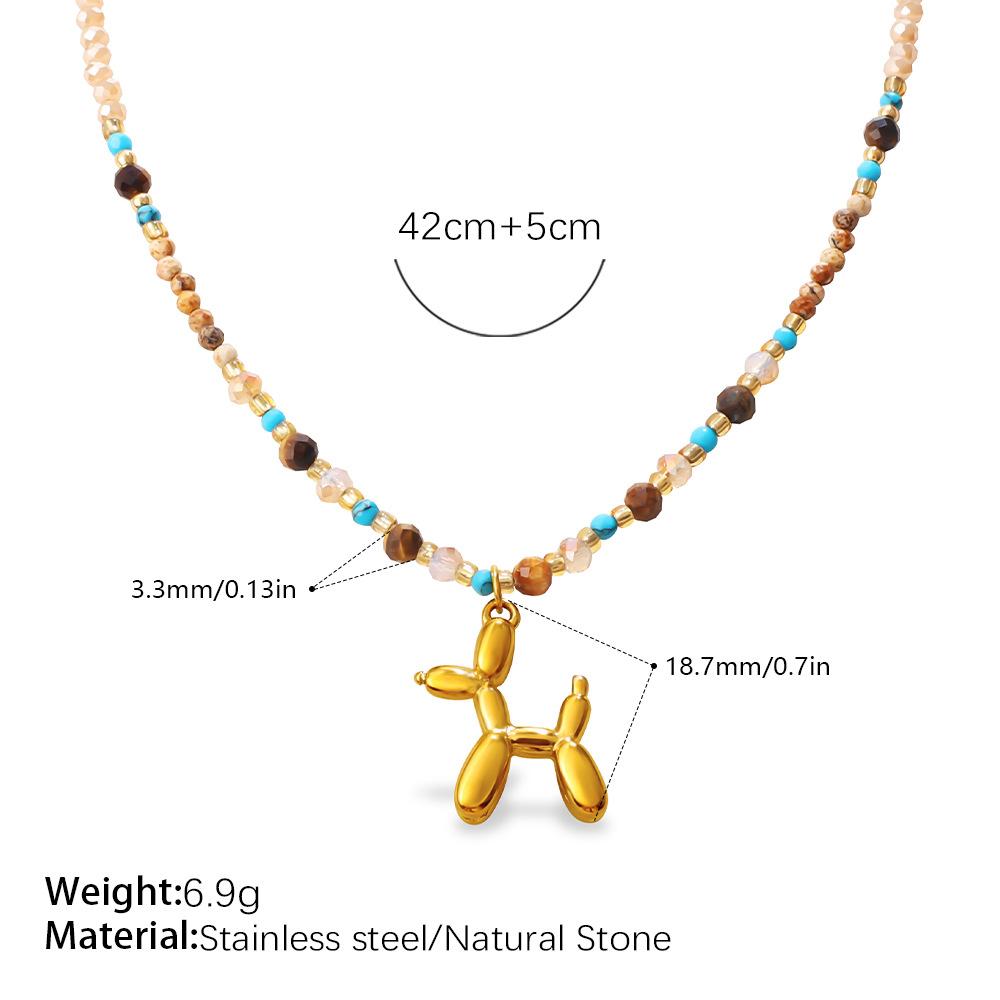 Natural stone beaded collarbone chain gentle temperament crystal color matching love puppy pendant stacked necklace