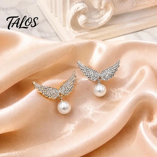 Women Clothes Accessory Rhinestone Angel Wing Brooch, Lapel Pin with Faux Daily Wear Brooch Pearl Pendant, Clothing Jewelry for Girls