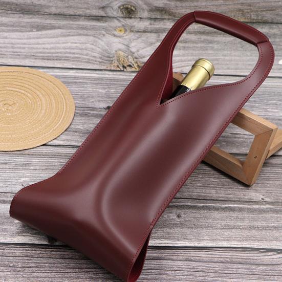 V-shaped Handle Wine Holder Faux Leather Tote Bag, Portable Carrier Pouch, Waterproof Packaging Bag Single Bottle Protector Sleeve for Champagne Beer