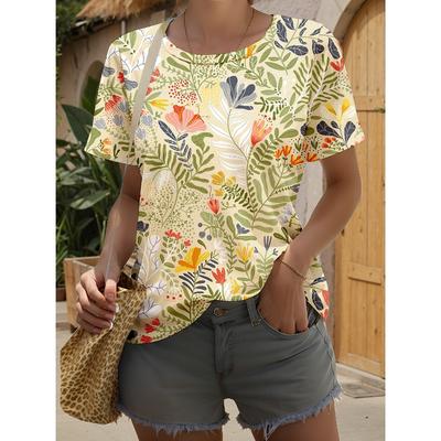 Damen Blumen 3D-Druck T-Shirt Kurzarm T-Shirts Tops 3D-Druck Rundhals T-Shirts Sommer Freizeit Damenbekleidung