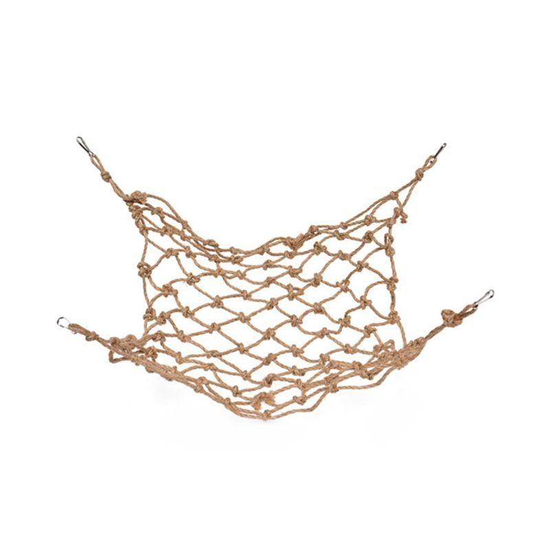 Bird Hanging Toy Hemp Rope Swing Toy Parrot Climbing Rope Net with 4 Metal Hooks Bird Cage Easy to Install