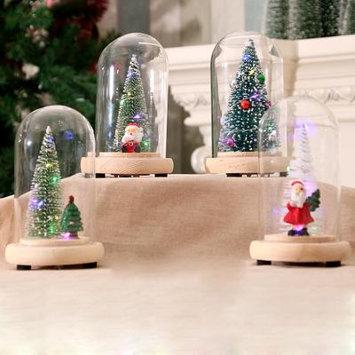 Legno Copertura in Vetro Ornamento Albero di Natale Luminoso Mini Albero di Natale Regalo di Natale Ornamento di Natale Cedro