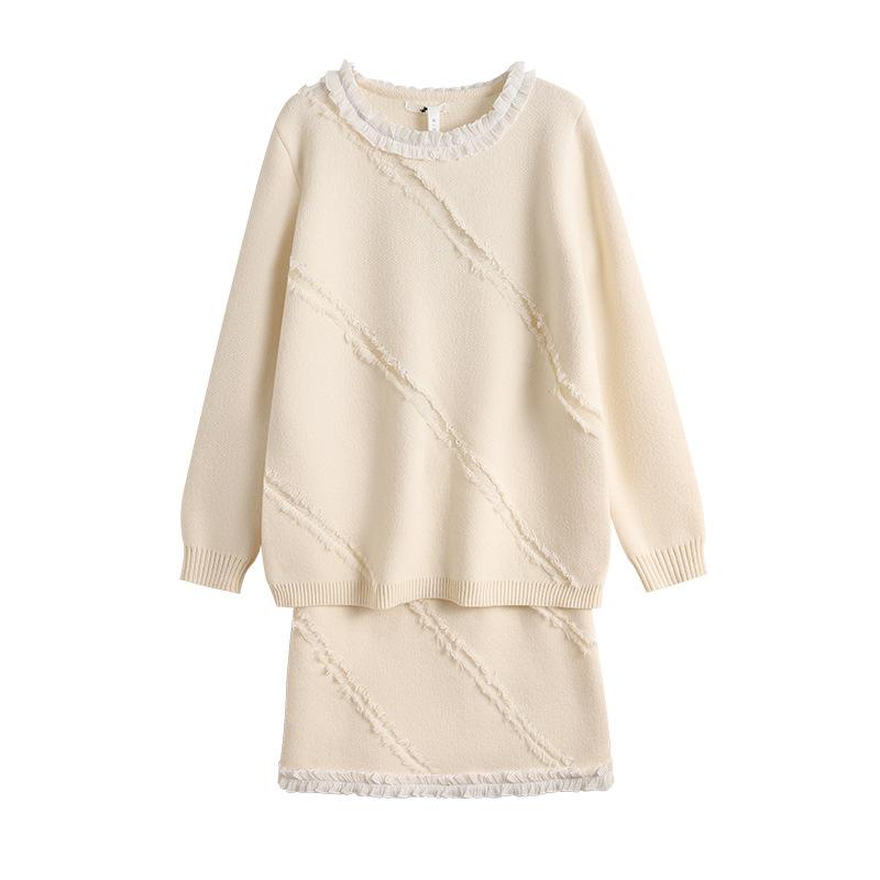 

Plus-size Women s Autumn and Winter Design-sense Knitted Sweater, Top, Short Skirt, Two-piece Set, Gentle Sweater 6XL абрикосовий