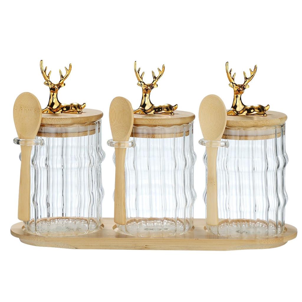 High Borosilicate Glass Storage Jar with Lids Spoons Tray Tea Coffee Beans Jars Leakproof Food Sealed Containers for Kitchen