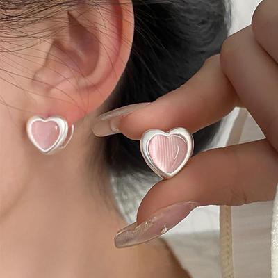 Prevent Allergy Pink Love Heart Geometric Earrings For Women Girls Simple Sweet Elegant Anniversary Party Jewelry Gifts Wholesale