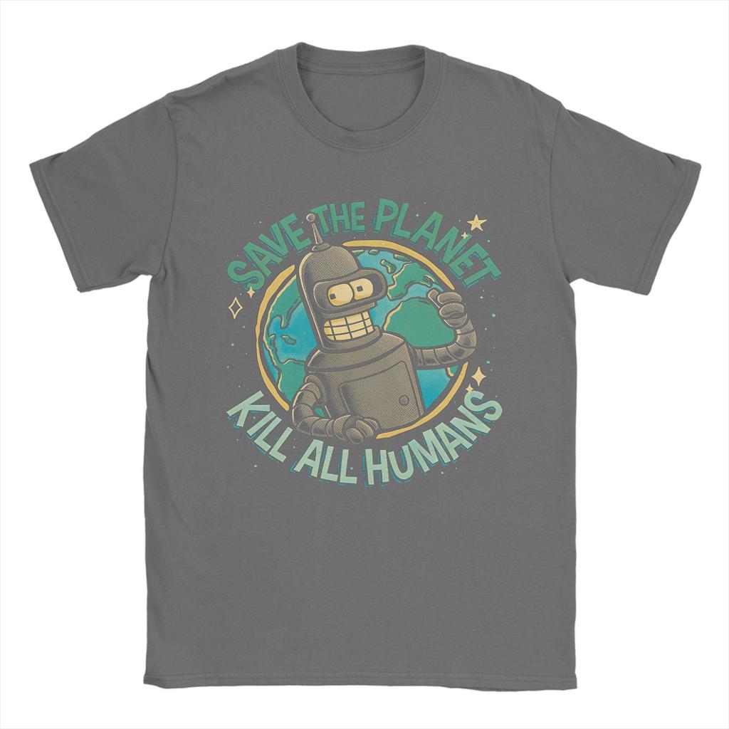 Camiseta para Hombre Bendered Salva el Planeta Mata a Todos los Humanos Camiseta de Dibujos Animados Informal Camiseta de Cuello Redondo Algodón Merchandising de Verano