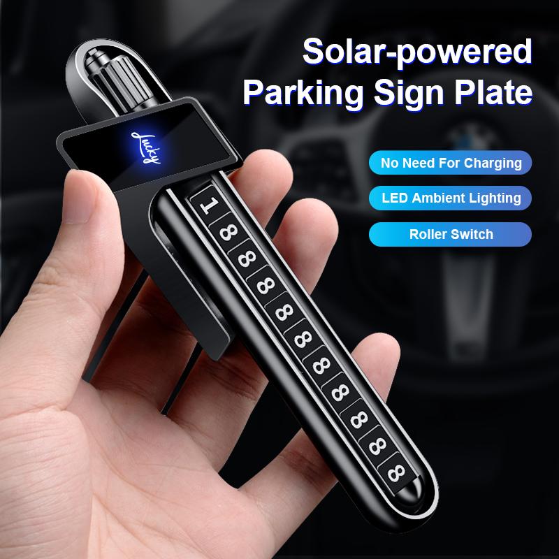 Temporary Parking Card Magnetic Car Phone Number Plate Solar Energy Car Accessories with LED Light Parking Phone Number Plate