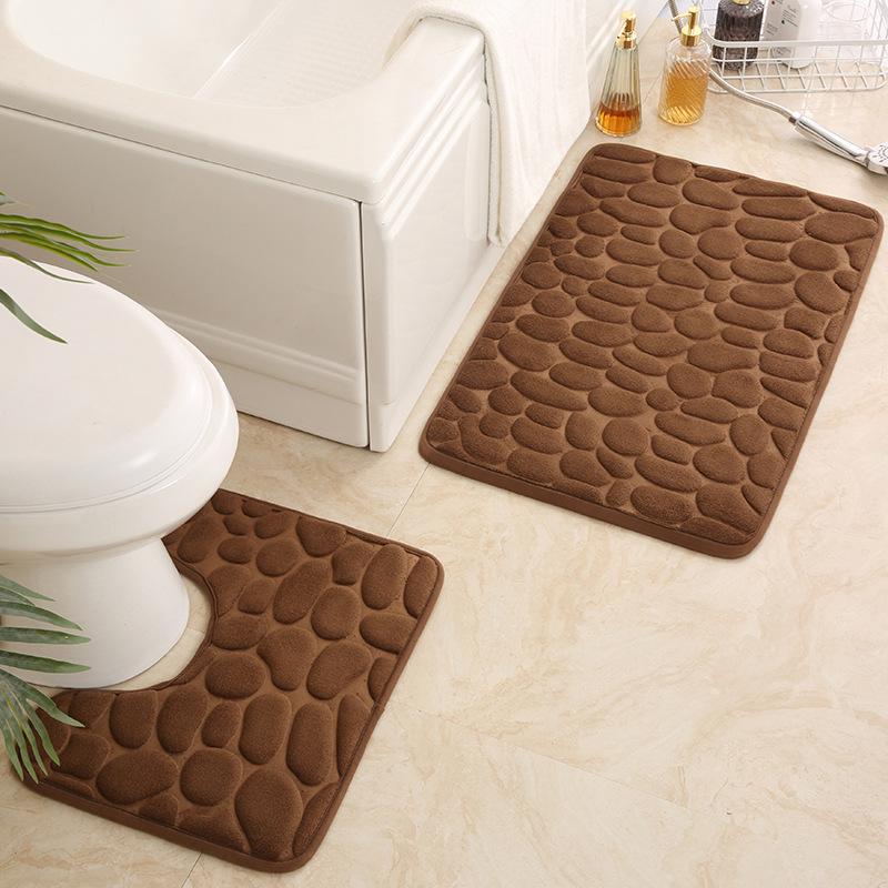 Inyahome Memory Foam 2 Pieces Bath Rugs Set Soft Non-Slip Thick Bath Mat and Contour Toilet Rug Absorbent Washable Bathroom Rugs