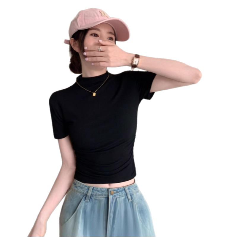 2025 Summer Slimming Short Sleeve Top - Sweet & Spicy Half-High Neck Tee