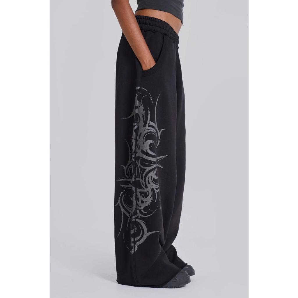 Gray Vintage Graphic Print Pants Wide Leg American Style Jogging Loose Sweatpants Harajuku Hip Hop Streetwear New