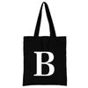 Women's Black Shopping Bag Casual Large-capacity White Letters Initial Name Pattern Printing Series Canvas Shoulder Bag Reusable