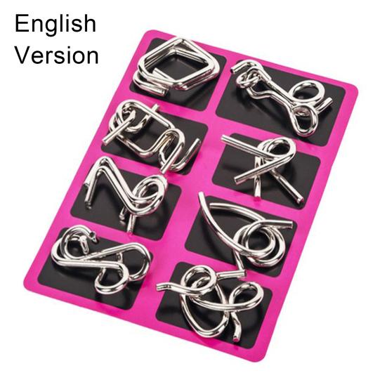 

8 шт./набор Металлическая проволочная головоломка Монтессори Обучающая Углеродистая сталь IQ Развивающая головоломка для ума Снятие стресса Игрушки для детей English Version красный