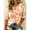 Women's Watercolor Blue Floral Print Tie Front Blouse, Casual Loose Top for Spring Summer Daily