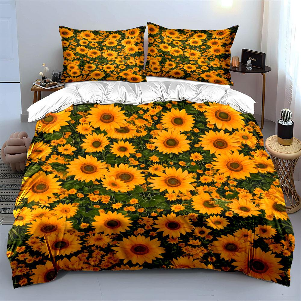 Sunflower Pattern Home Decor Set Bedding Set with 1 Duvet Cover 2 Pillowcases Single Double King Queen, Gift
