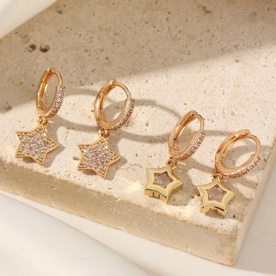1 Pair Simple Five-pointed Star Dangle Earrings for Women Cubic Zirconia Jewelry Daily Wedding Party Accessories