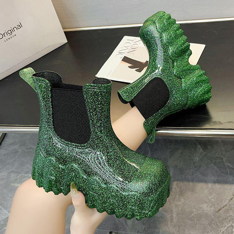 Autumn large size personalized sequins thick-soled gypsy fashion temperament European and American unique cigarette boots 36