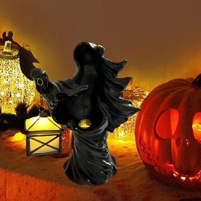 Witch Lantern Ornament Sculpture Art Craft Halloween Decoration Resin Statue for Indoor Outdoor