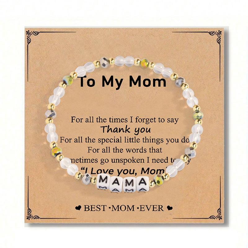 

MAMA Beaded Bracelet Women with To My Mom Card Natural Stone Stretch Beaded Bracelet Jewelry Gift for Mother s Day Birthday белый