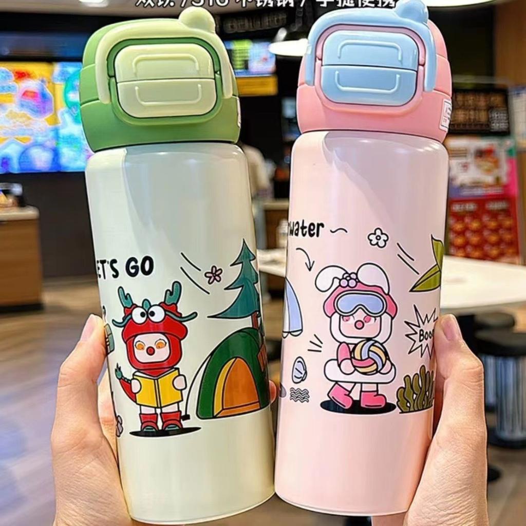 Water bottle thermos cup student adult stainless steel cover cup food grade portable sealed water cup bounce cup outdoor