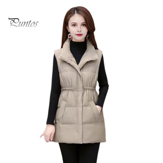 

Женское зимнее пальто с воротником-стойкой, средней длины, без рукавов, ветрозащитная куртка, облегающий крой, сохраняющий тепло, эластичный пояс, застежка-молния, жилет M хаки