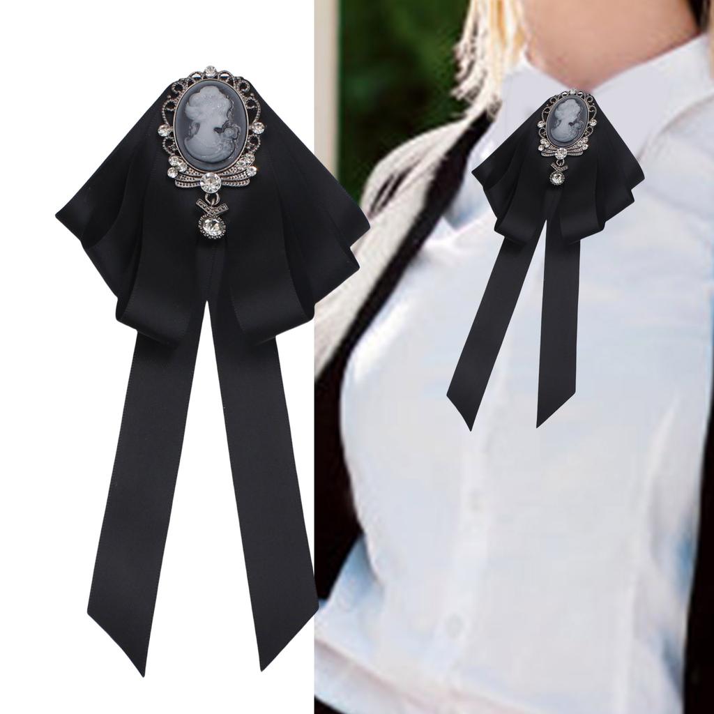 Handmade Ribbon Bows Brooch Men's Suit Shirt Collar Pin Rhinestones Crystal for Special Occasion