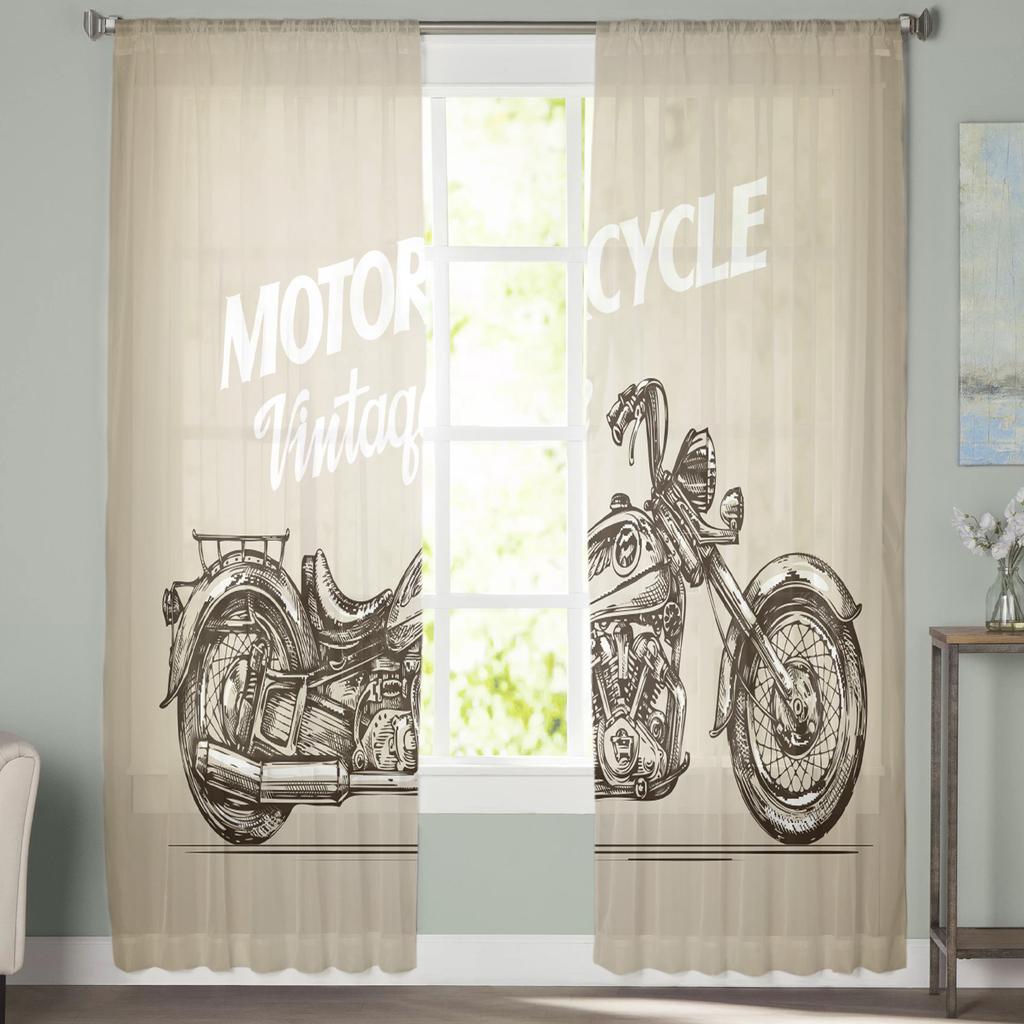 Vintage Motorcycle Modern Curtains For Living Room Transparent Tulle Curtains Window Sheer For The Bedroom Accessories Decor
