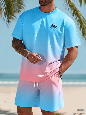 T-shirt da uomo in stile hawaiano, tuta con pantaloni da spiaggia, top a maniche corte da uomo casual alla moda per tutti i giorni, pantaloncino sportivo da uomo per vacanze all'aperto