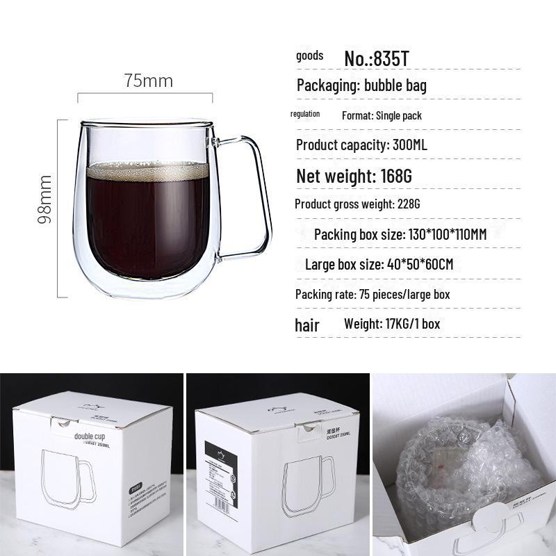 

Прозрачная двухслойная стеклянная чашка для кофе Mingshangde 100-450ml