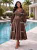 Elegant European & American Lace Hollow Long Party Dress with Wide Hem & Belt (2026)