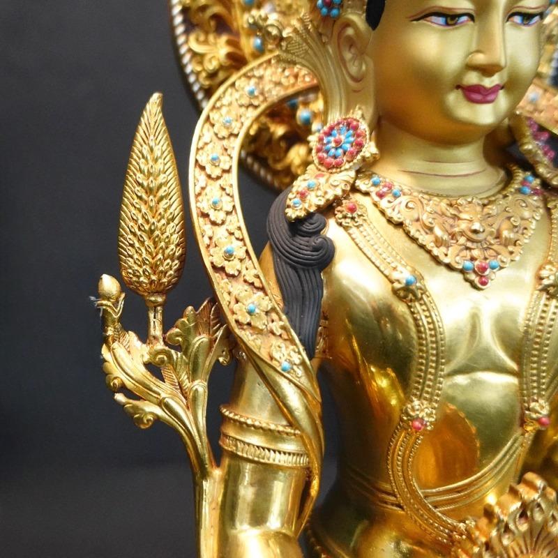Nepal Tibet Craft Handmade Pure Copper Ksitigarbha Statue Tibetan Tantric Buddhism Decor
