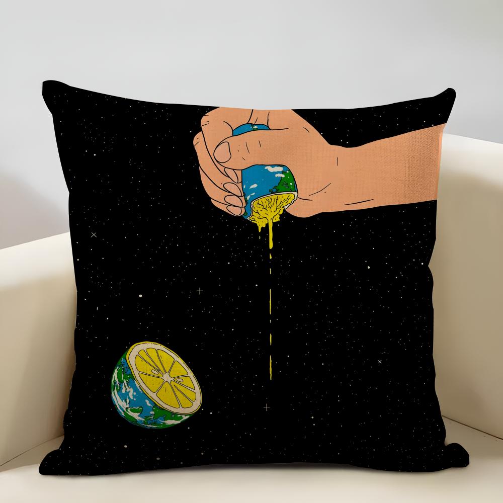 Planet Illustration Cushion Cover Household Decoration Linen Sofa Cushion Cover: Skin-Friendly & Breathable With Invisible Zippe