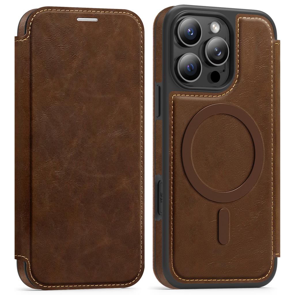 For iPhone 15 Pro Case Compatible with MagSafe RFID Blocking Card Holder Leather Phone Cover