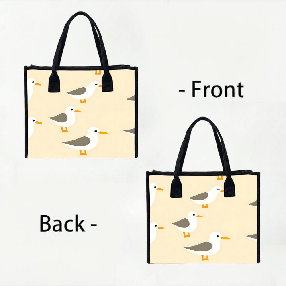 Cute Seagull Printed Canvas Tote Bag for Daily Shopping Commute