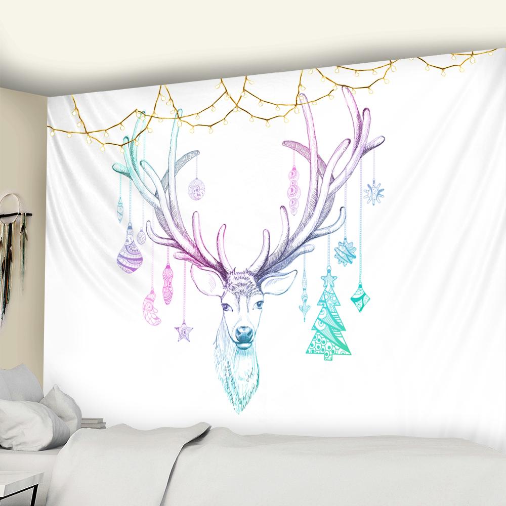 Einfache Linien Weihnachtsrentier Psychedelische Wandteppich Wand Weihnachtskunst Decke Matte Hintergrund Wohnraum Geschenk
