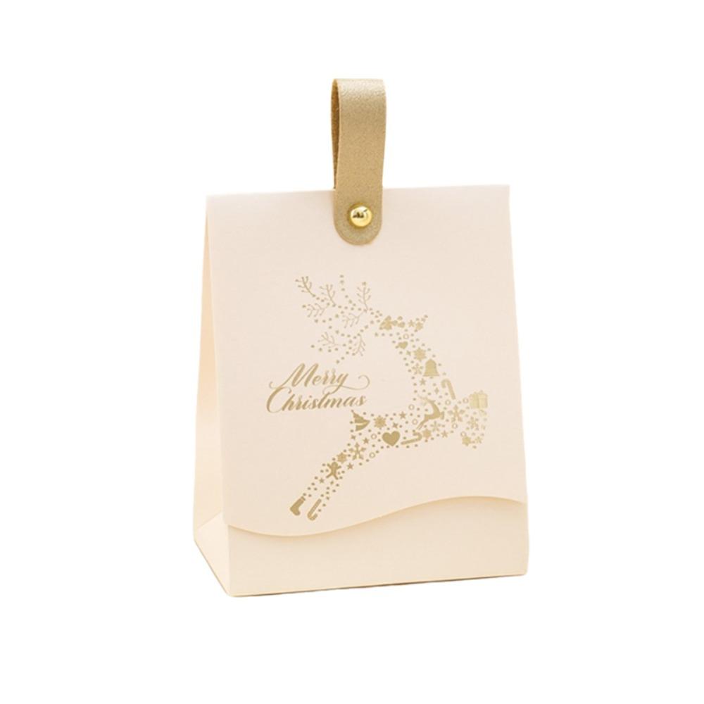 10PCS with Leather Handles Merry Christmas Candy Gift Box Hot-Stamped Cookie Package Bag Banquet
