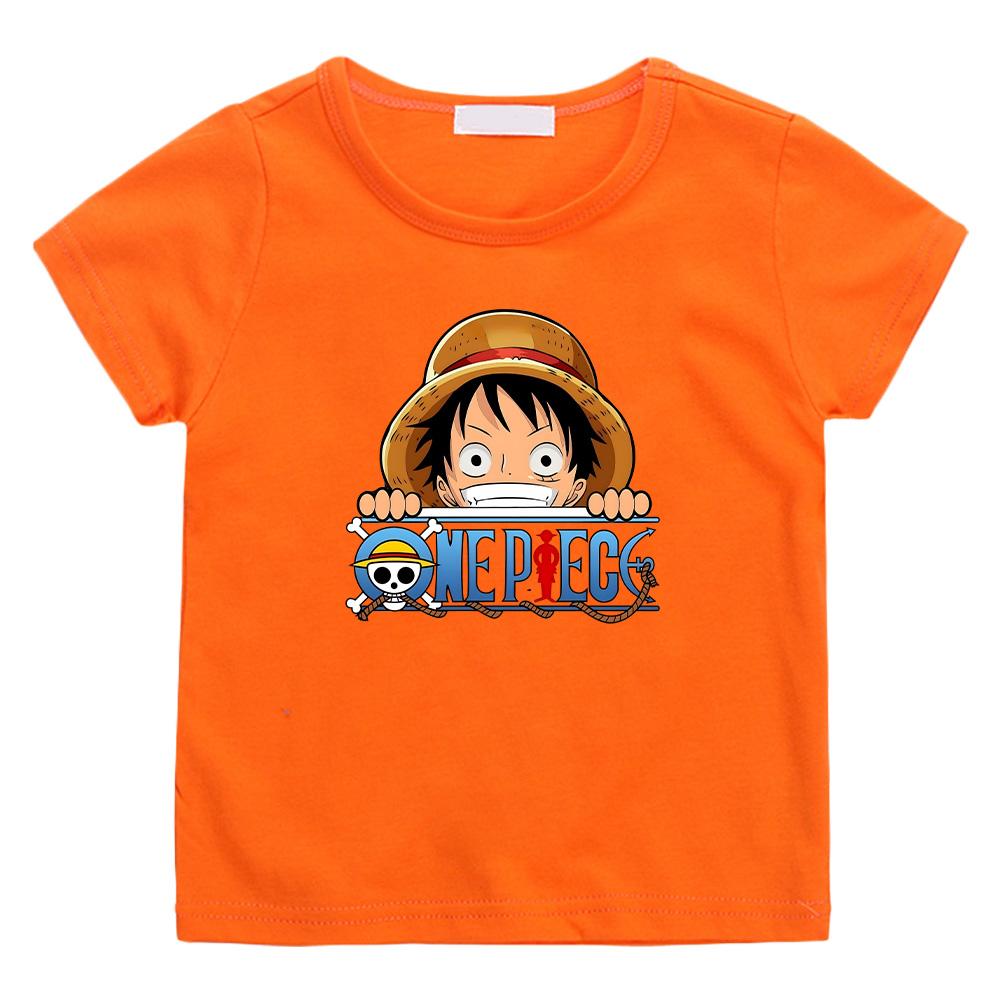 One Piece 2026 New Monkey D Luffy Anime Print Children's T Shirt Summer Cotton Casual Top Streetwear Fashion For Boys Unisex Tees